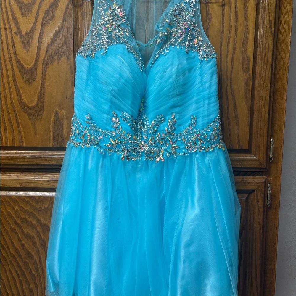 May Queen Turquoise Mini Dress with Silver Embellishments